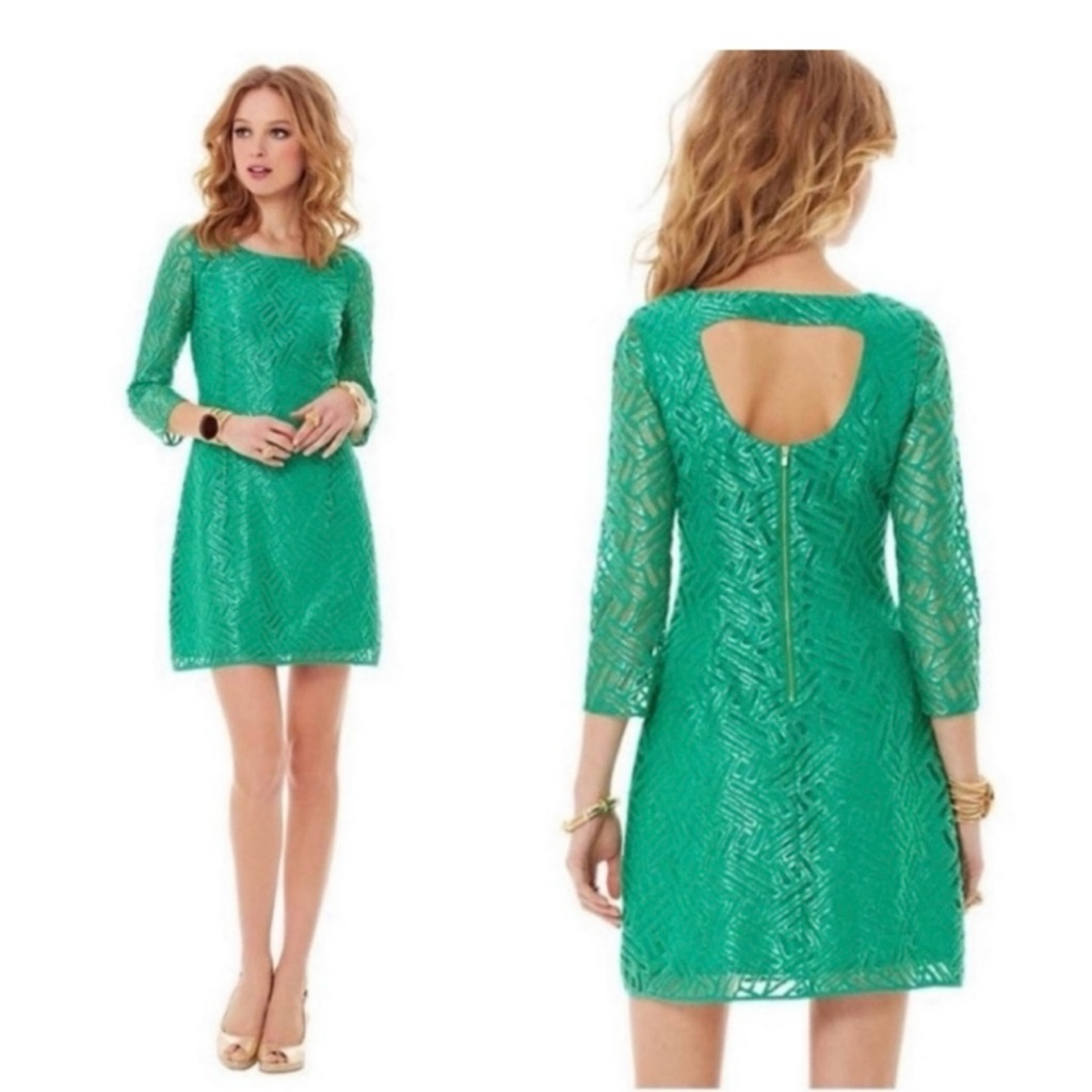 Lilly Pulitzer Camellia Fern Green Bamboo Geo Lace Spring Dress Sz 6 Kelly Green